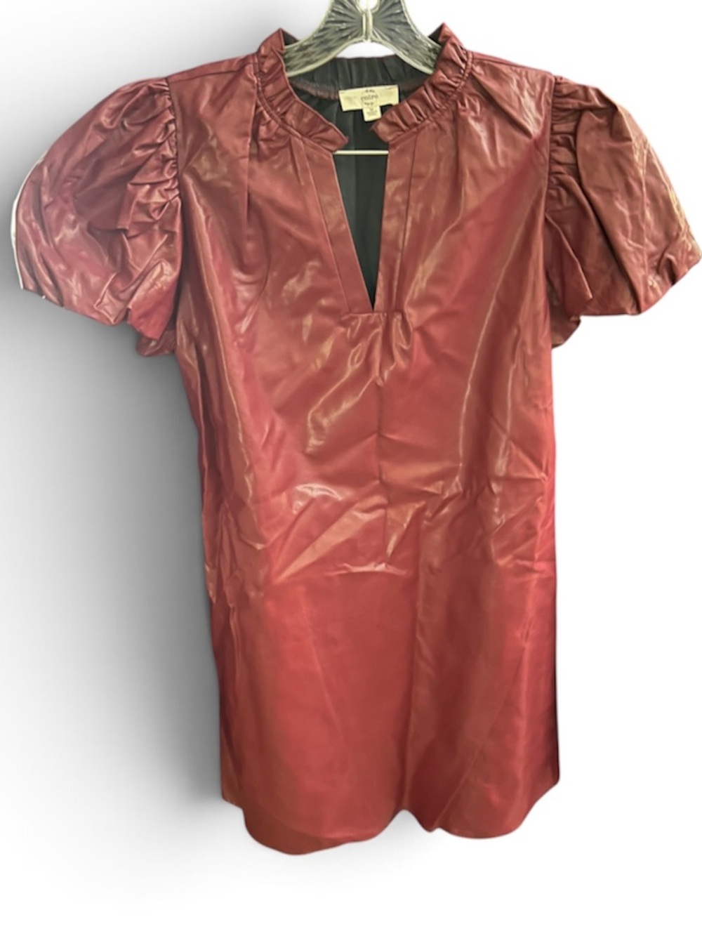 Entro Faux leather Puff-Sleeve Dress - Maroon
